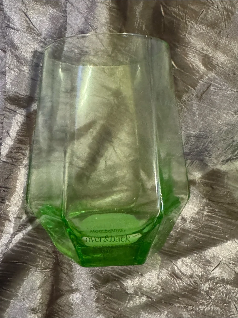 4 Set Lime Green Facet Stemless Wine Glasses Mouth-blown Glass Dishwasher Safe